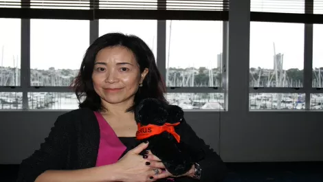 Selina lo with ruckus dog