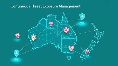 Digital network map australia new zealand cybersecurity shields connection lines modern realistic vivid colors