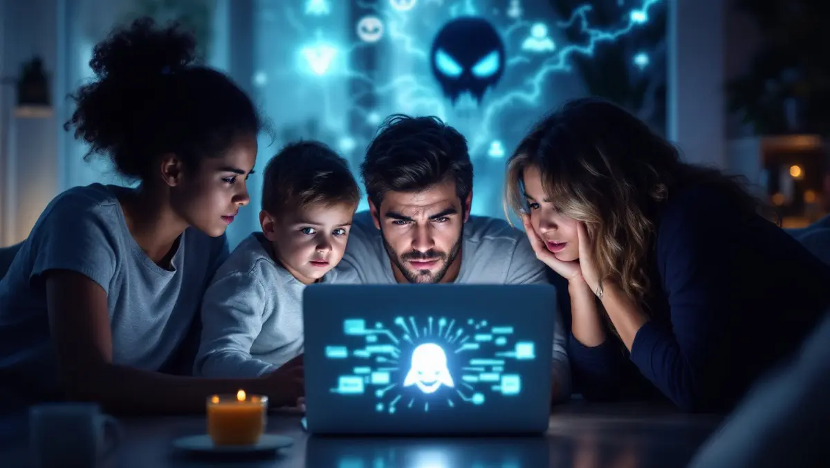 Worried new zealand family laptop digital shadows threat symbols modern home