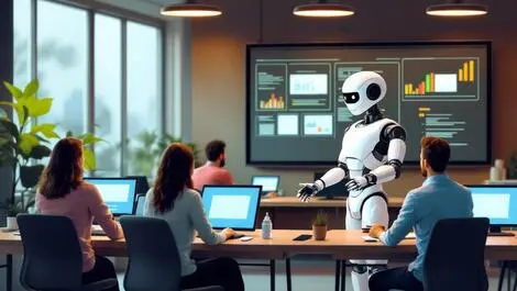 Professional training classroom australia ai agent humanoid robot assisting adults