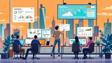 Illustration collaborative office workspace business professionals computers