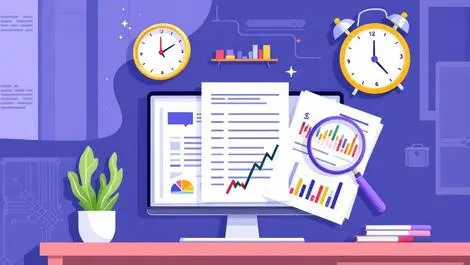 Malaysian office financial documents clock magnifying glass auditing time management