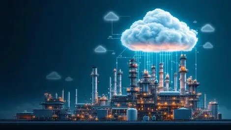 Modern industrial facility oil refinery power plant digital cloud connections advanced asset management
