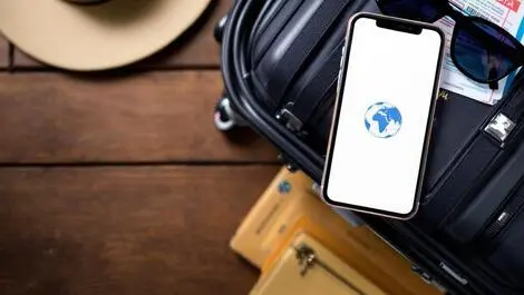 Australian passport smartphone globe icon suitcase sunglasses boarding pass travel preparation international mobile data