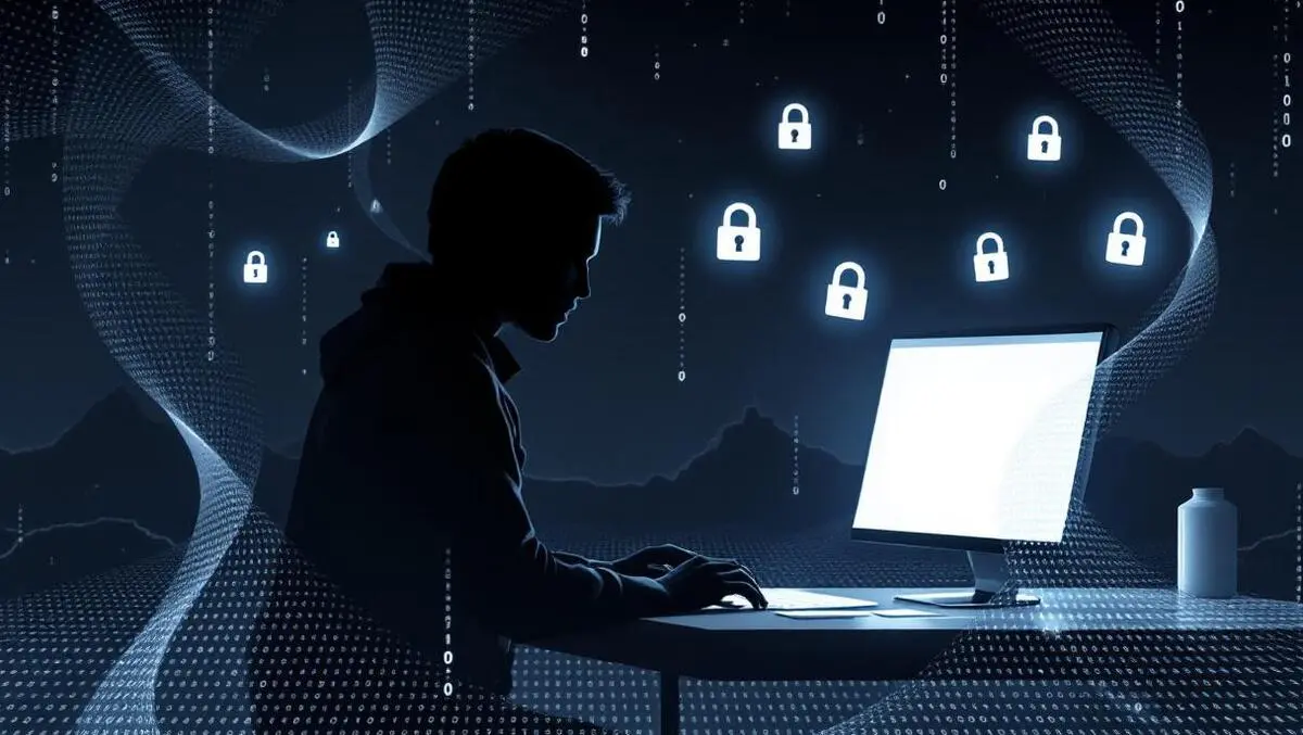 Dark silhouette computer binary code lock icons new zealand background