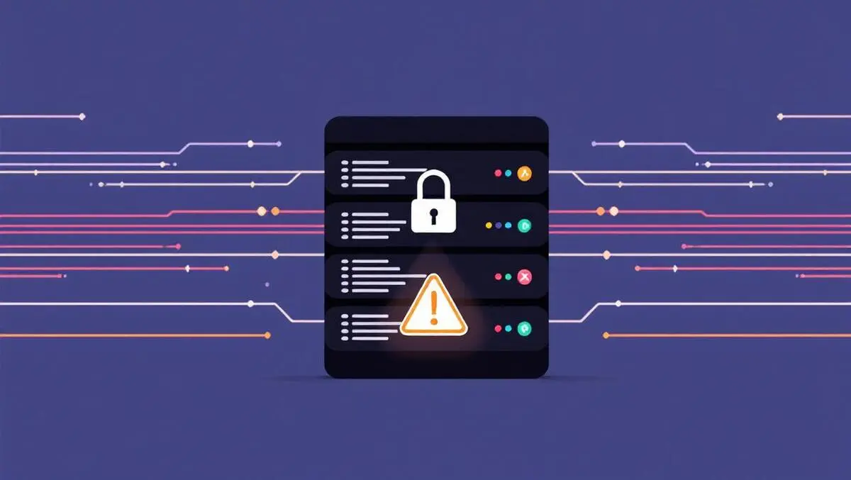 Creative computer server illustration lock warning data flow cybersecurity defense