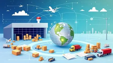 Airport cargo terminal parcels shipping containers airplanes global shipping operations