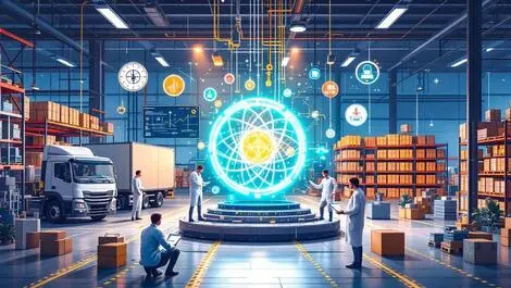 Scientists collaborating quantum computer industrial machinery supply chain german research facility