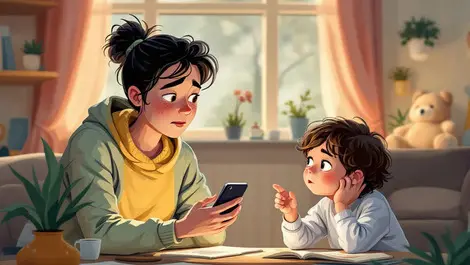 Concerned british parent checking time child with smartphone limited social media