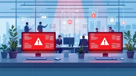 Realistic business office it professionals responding to cybersecurity alerts