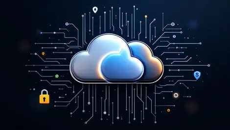 Interlocking metallic soft cloud icons with circuit secure ai data management