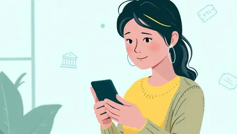 Realistic illustration australian person using smartphone mobile banking subtle digital financial icons