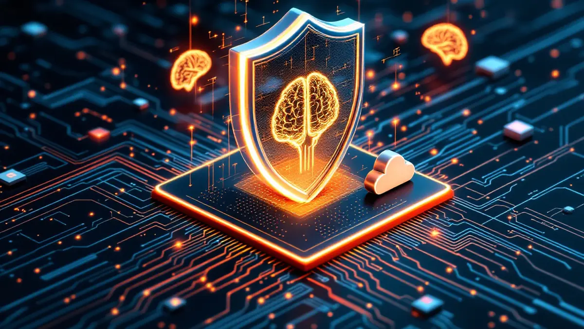 Secure digital shield over computer servers cloud icons ai brain defense