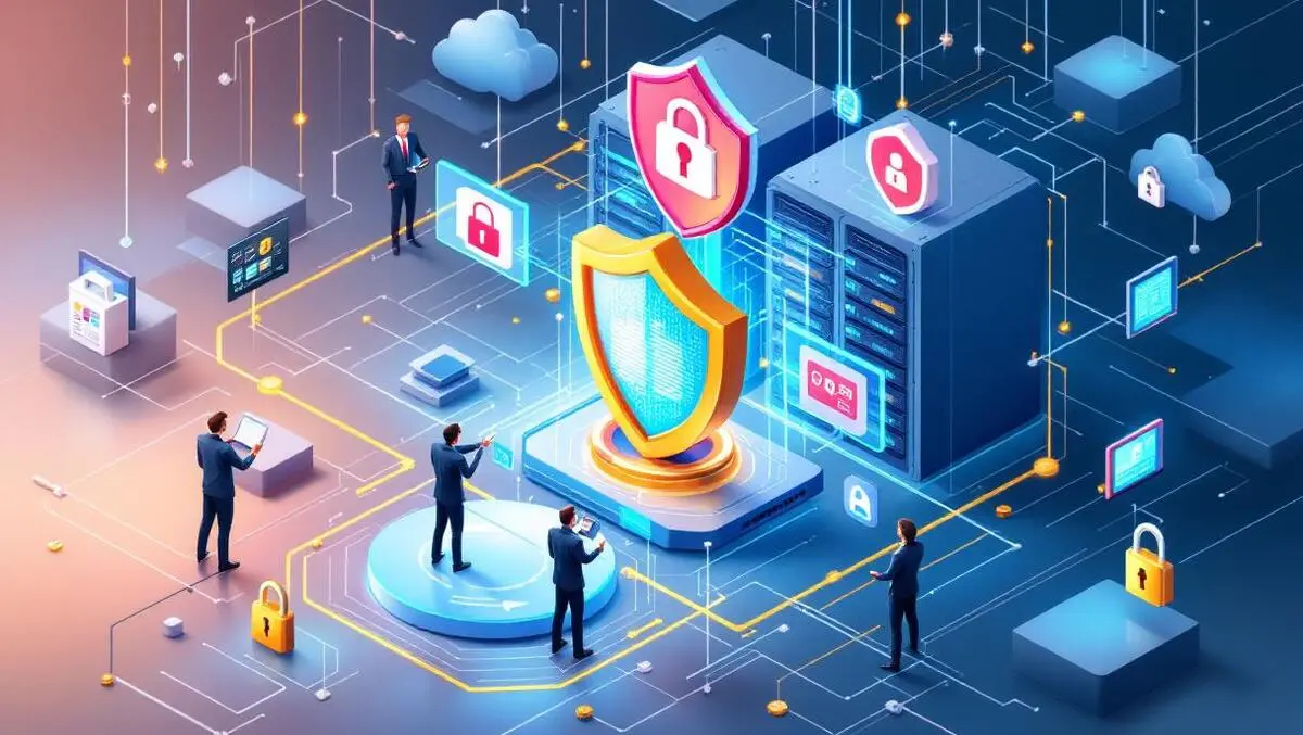 Realistic secure data center advanced servers protective shields digital locks it security monitoring