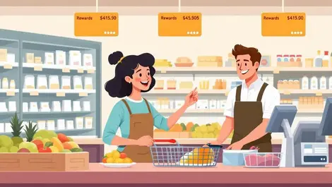 Cheerful shopper receiving instant personalized rewards supermarket nz