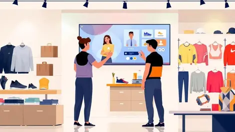 Modern retail store interior digital interfaces customer virtual assistant sportswear fashion