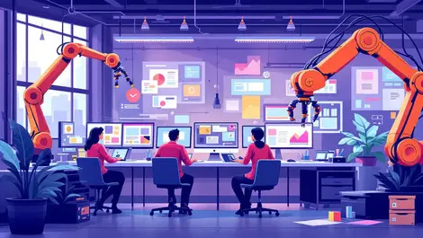 Creative agency workspace designers collaborating digital tools automation