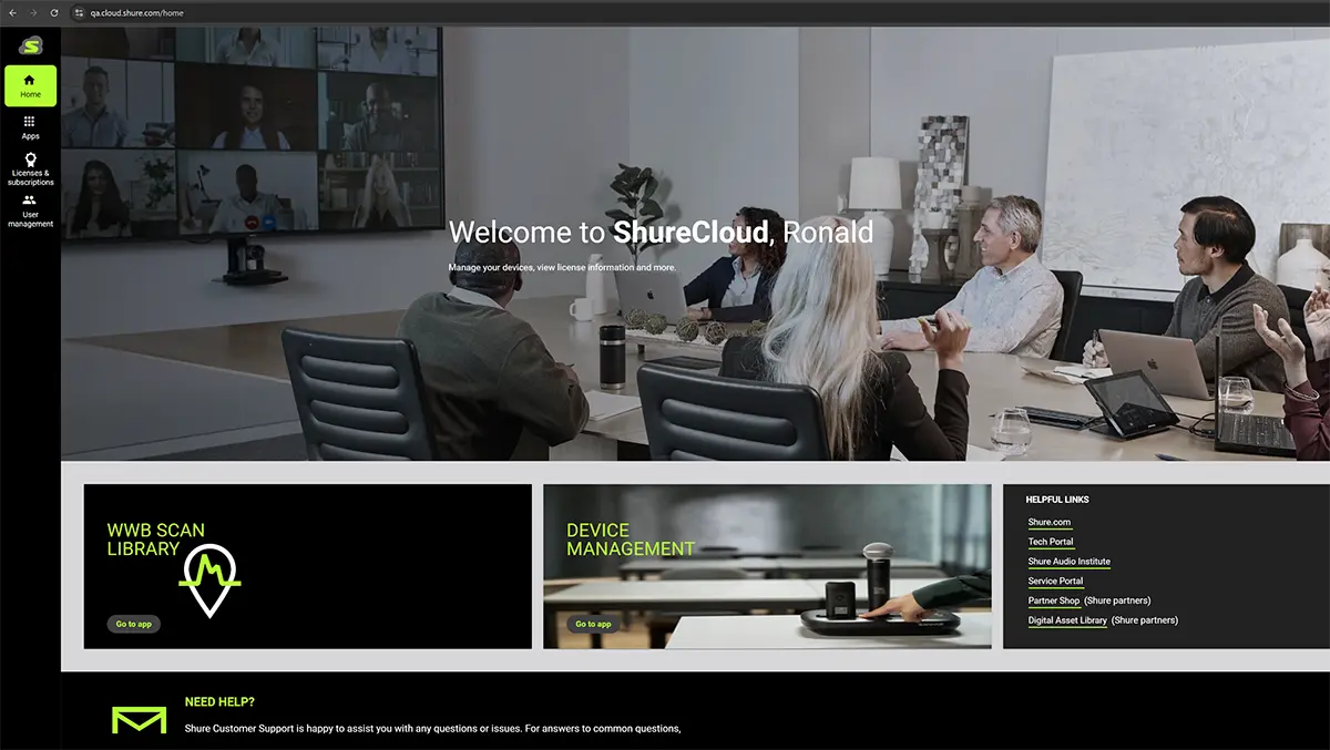Ps shurecloud screen after login