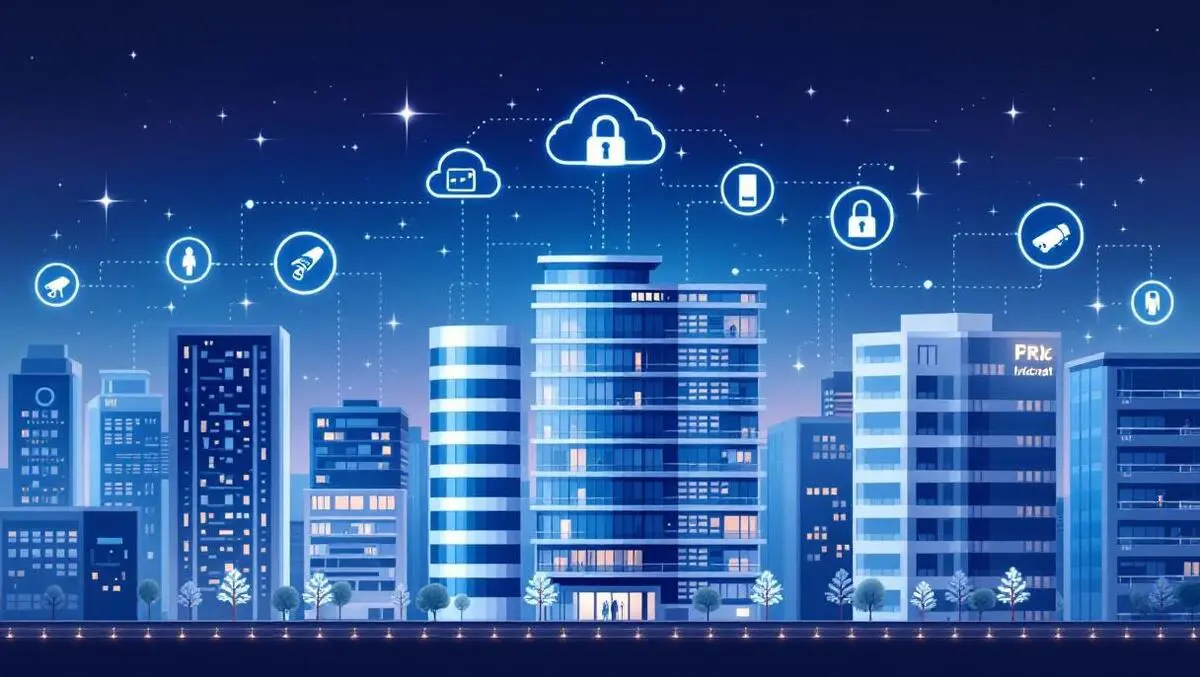 Southeast asian cityscape modern offices smart security cloud access cameras