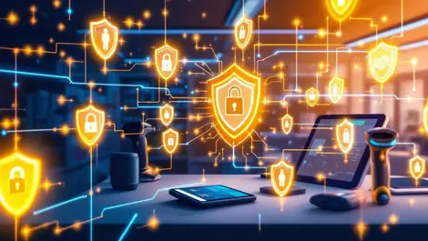 Retail store digital devices barcode scanners tablets security shields