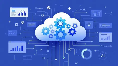 Cloud management automation gears graphs data visualizations cost optimization ai insights