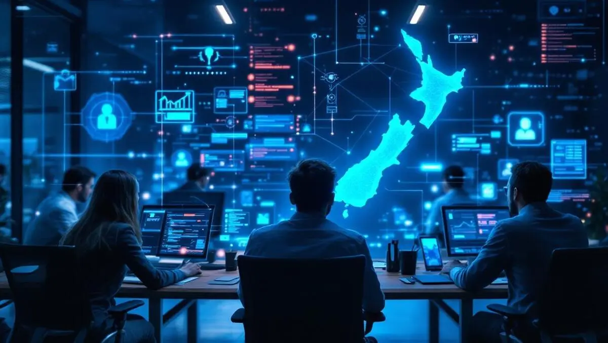 Cybersecurity professionals office digital network new zealand map defenses