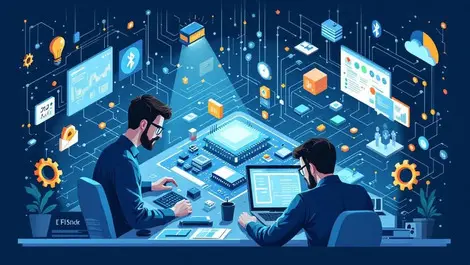 Engineers collaborating on embedded systems industrial automation and tech