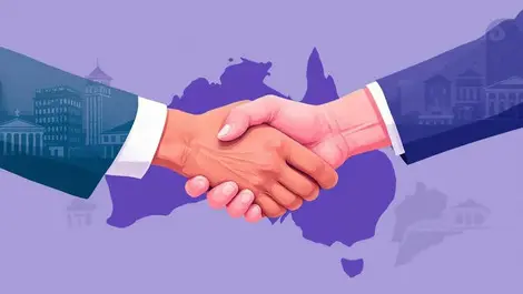 Hands shaking over map nsw queensland unity partnership bank merger