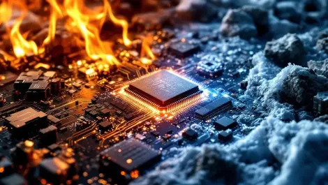 Realistic photo rugged computer microchips high heat icy cold aerospace defense
