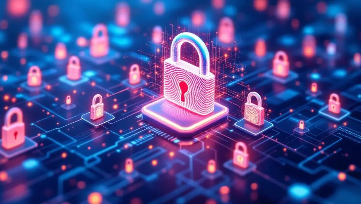 Interconnected digital padlocks biometric symbols network servers identity security