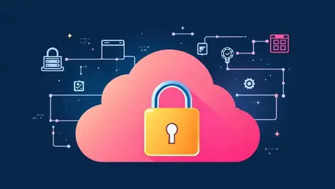Secure cloud digital lock interconnected server icons cloud security access control modern design
