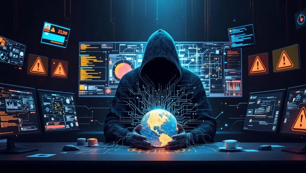 Ai cyber threats hooded figure machine identity chaos 2026