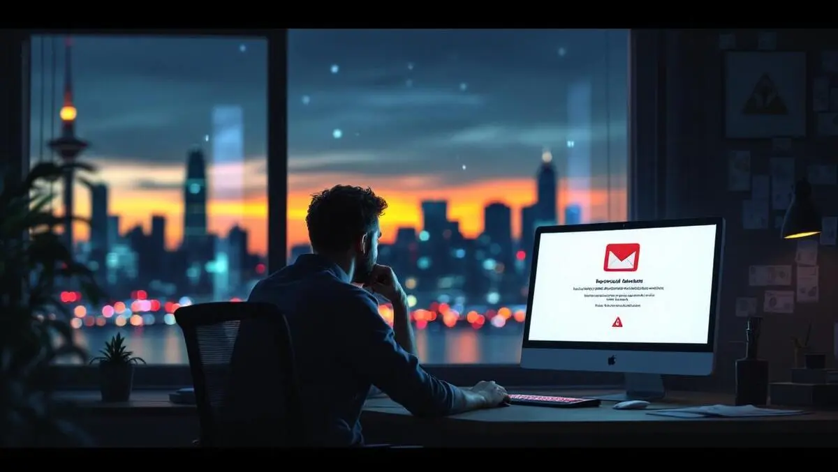 Kiwi business owner suspicious email auckland office dusk scene