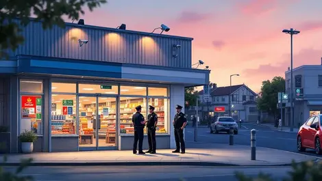 Auckland supermarket dusk police security cameras clean street