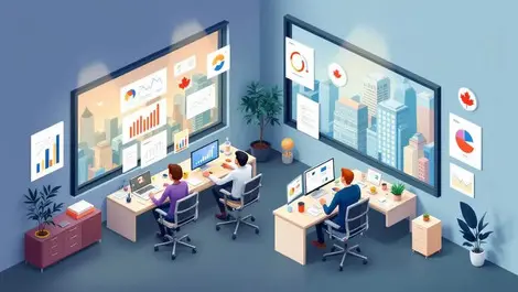 Canadian office isometric business confidence hiring trends scene