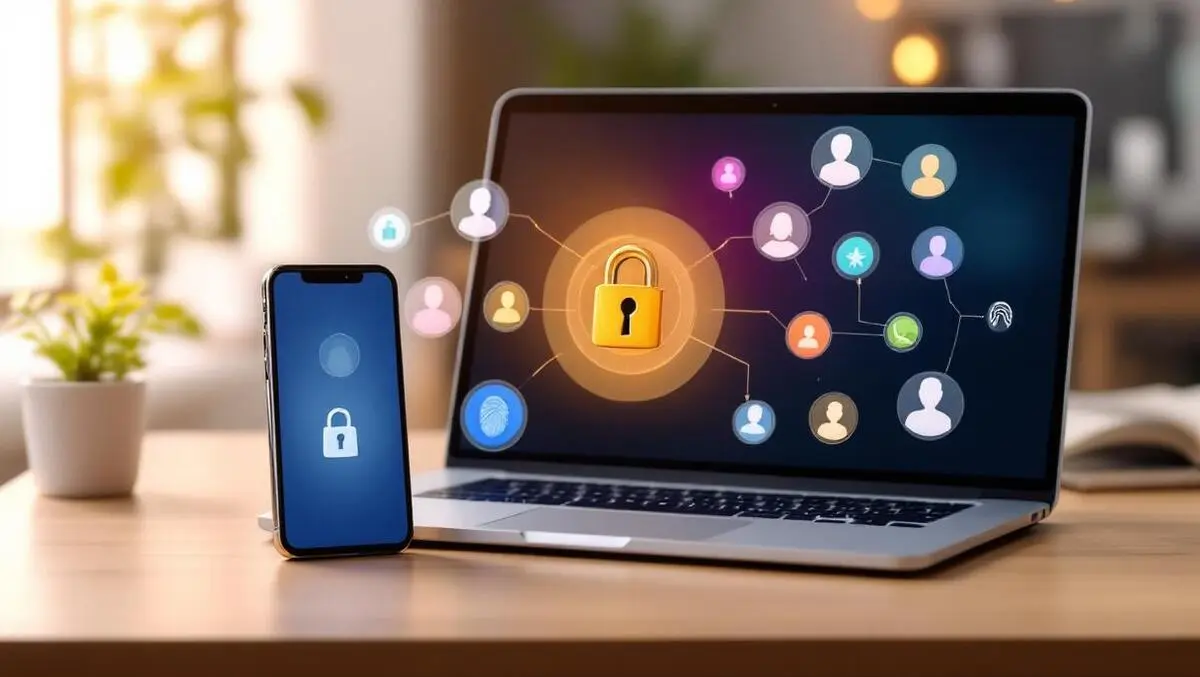 Smartphone laptop secure accounts user profiles remote work desk