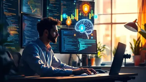 Software engineer multi monitor secure coding ai brain office