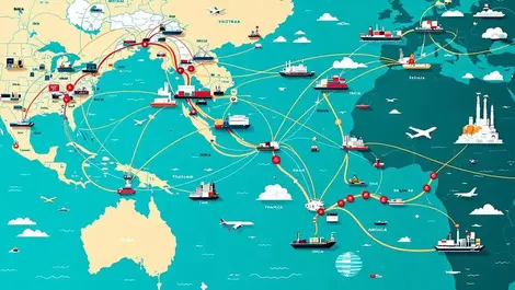 Global trade routes us asia latin america ships planes map iconic