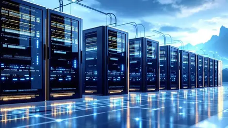 Secure new zealand data center racks blue lights network cables