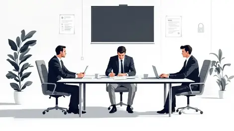 Worried executives boardroom empty chair cybersecurity leader digital illustration